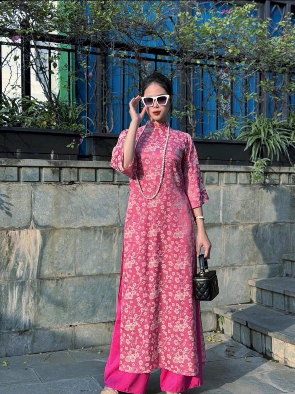 Vietnamese aodai gam Dao pink , pants included