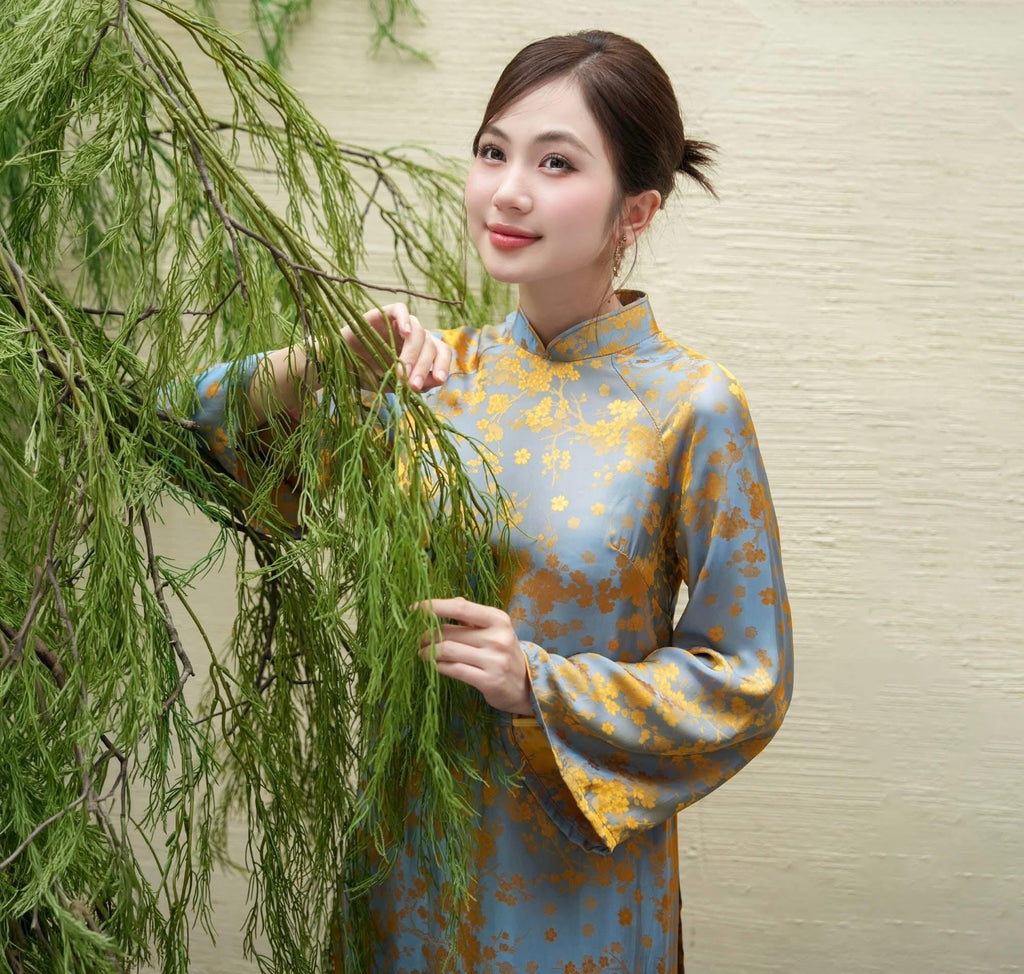 NhuMai Vietnamese ao dai in yellow or purple, pants included