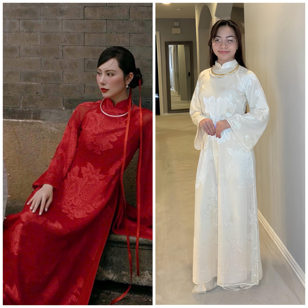 MocTra Vietnamese ao dai rose red or ivory, pants included