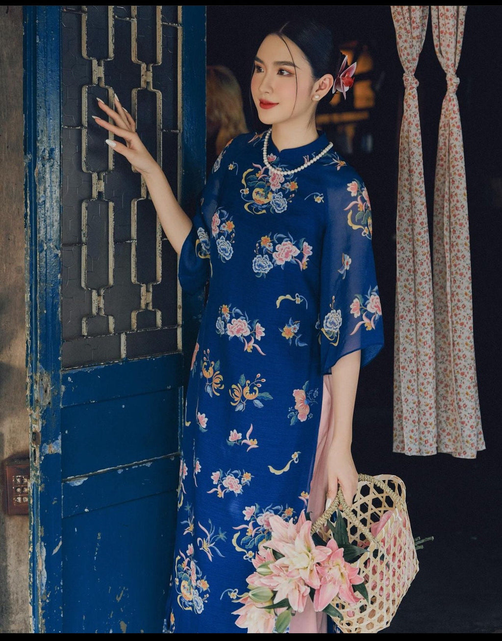 Vietnamese aodai DinDan blue, pants included