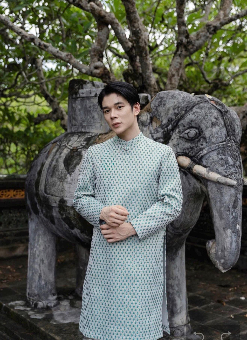 TuyenThoi Vietnamese aodai for men Tafta teal or ivory
