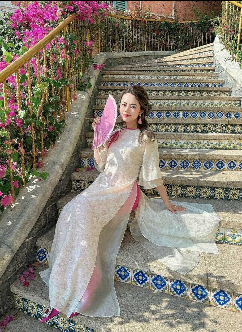 Vietnamese aodai MocTra beige, pants included