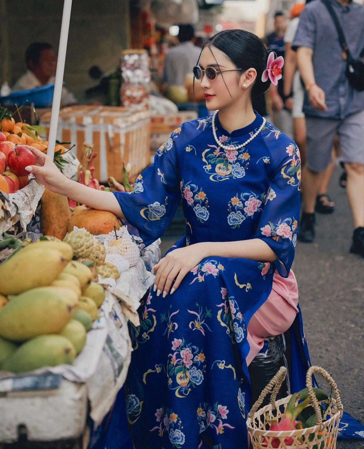 Vietnamese aodai DinDan blue, pants included