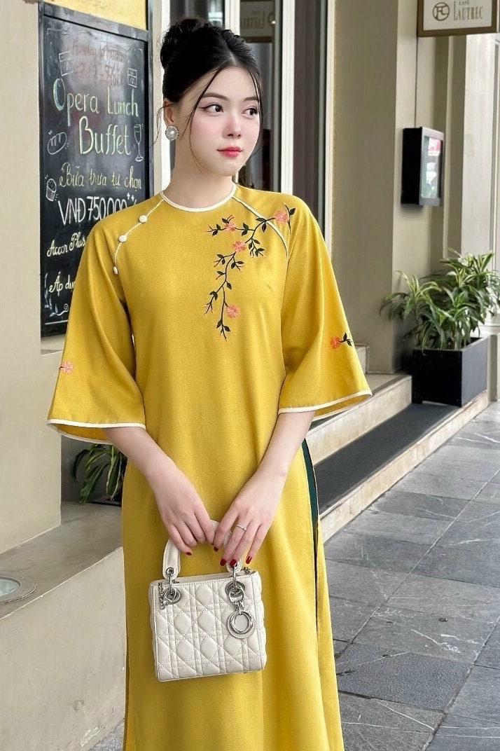TueNhi Vietnamese aodai yellow, pants included