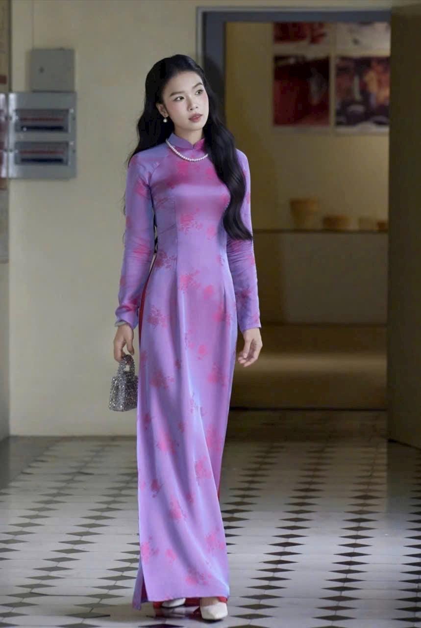 Vietnamese aodai purple gam 2 da Daisy two tone, pants included