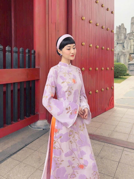 NhungY Vietnamese aodai velvet Purple, pants included