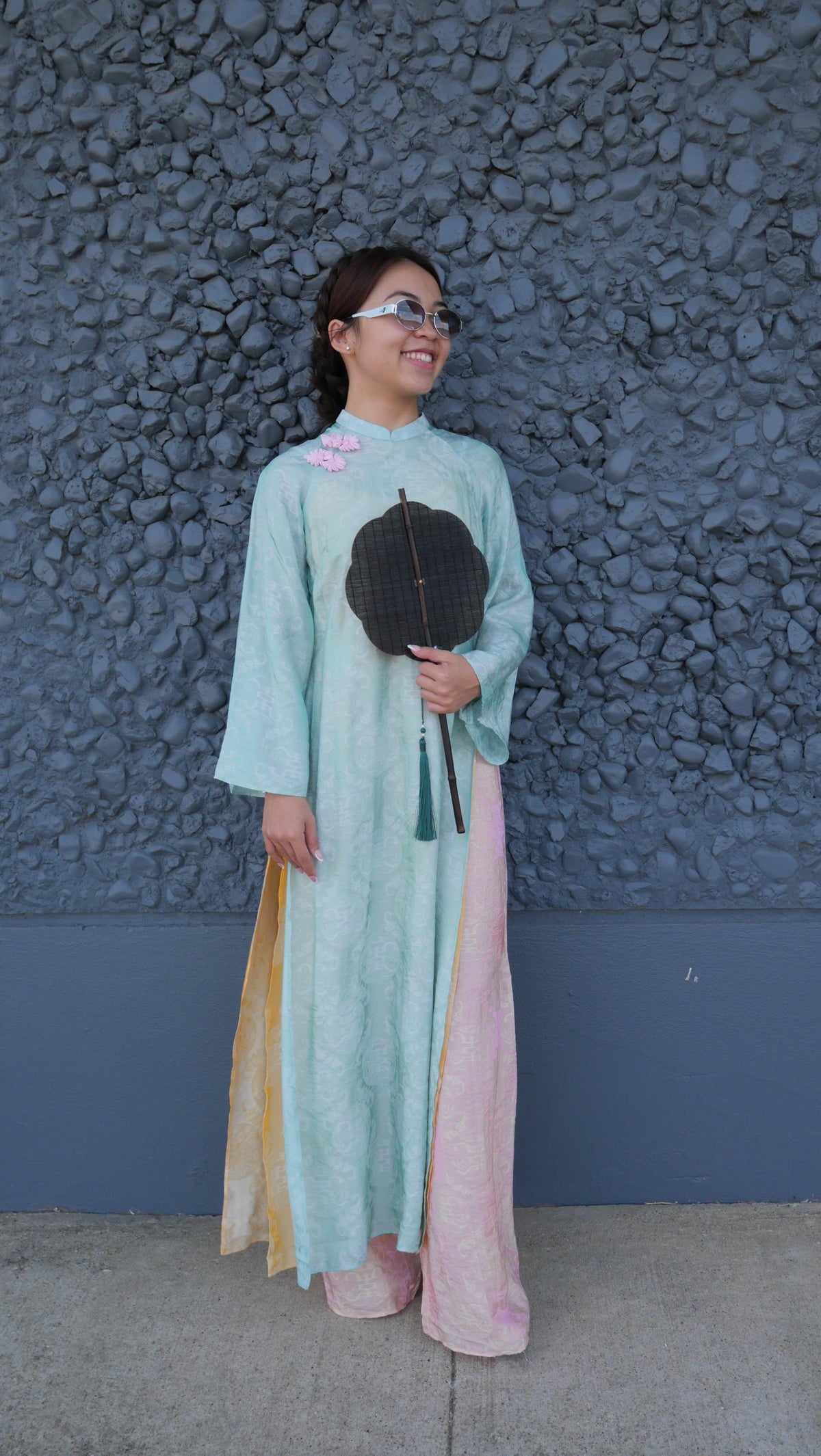 NgocThu Vietnamese aodai minty tencel silk ao dai, pants included