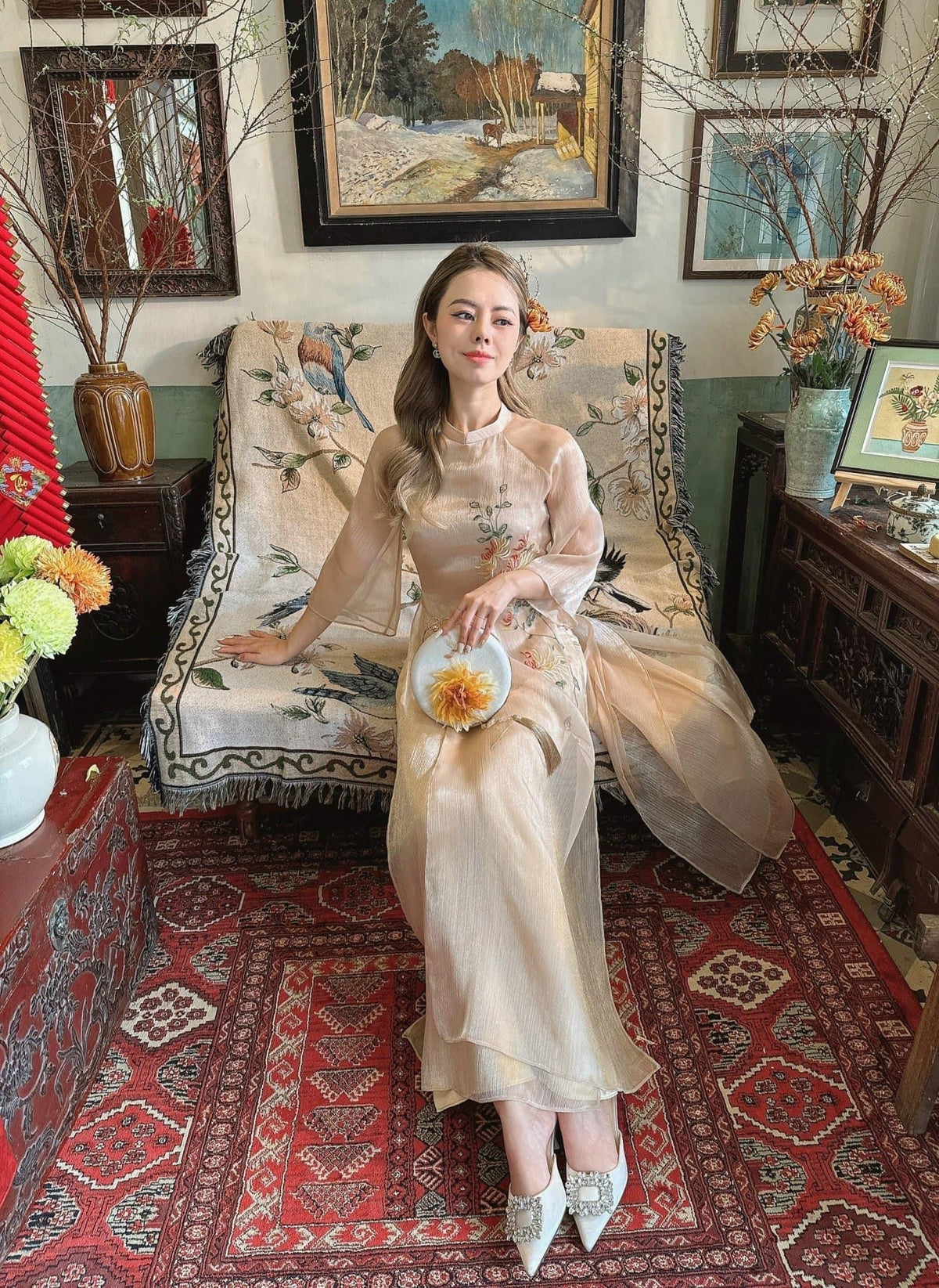 Vietnamese aodai Harlan nude, pants included