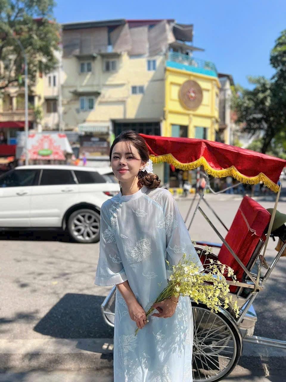 NhuKhanh Vietnamese aodai embroidered blue, pants included