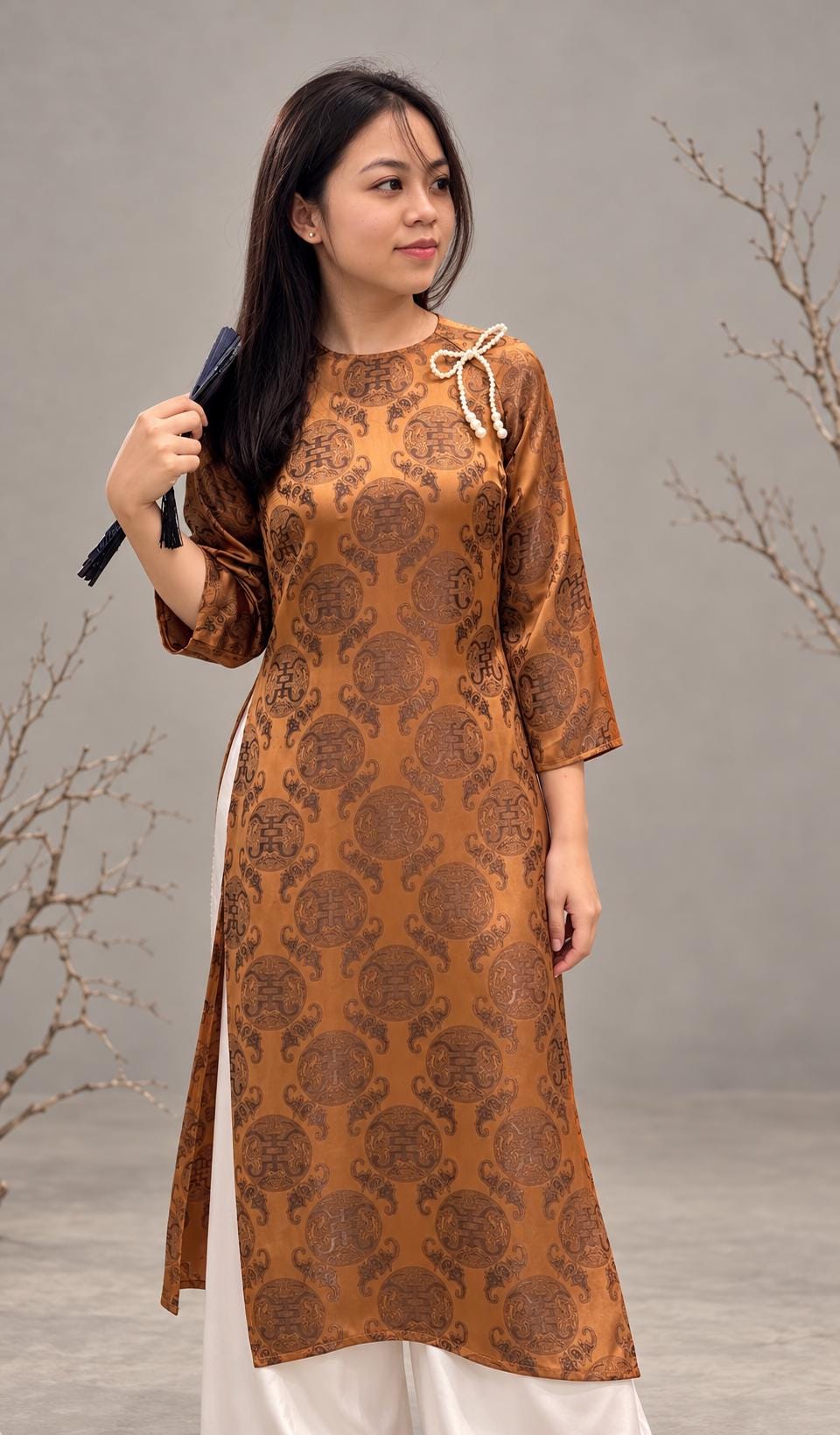 ThoNy Vietnamese aodai brown, pants included