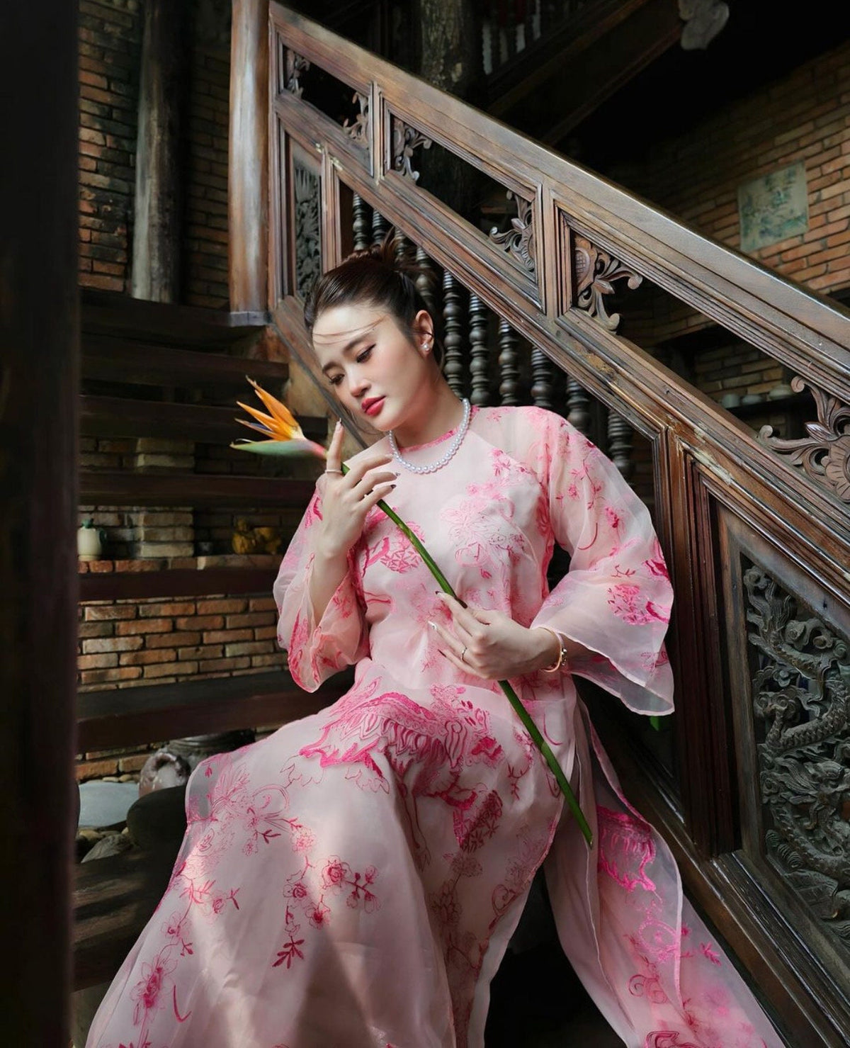 Vietnamese ao dai KyLan pink loose style, pants included