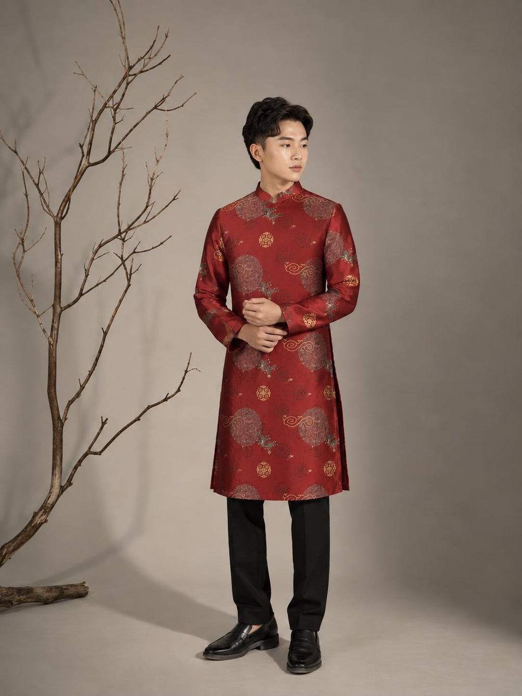 LongVan Men Vietnamese aodai red, green