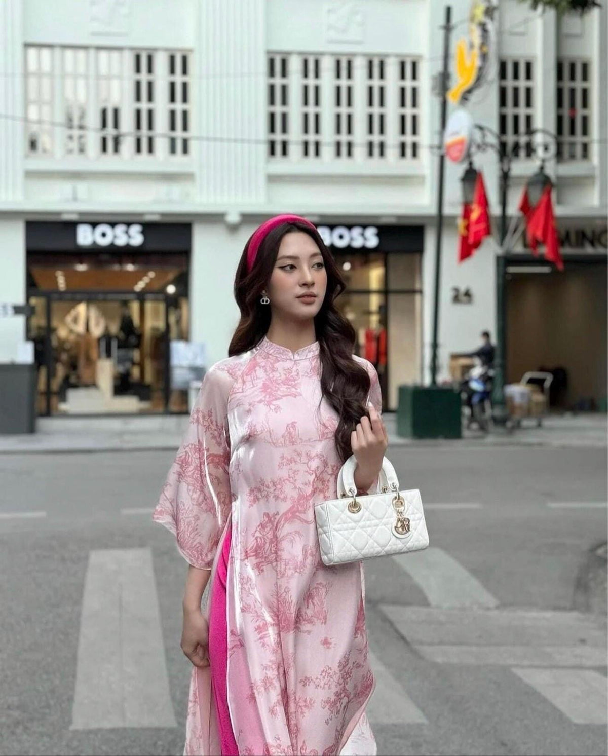 BLan Vietnamese aodai blue and pink, pants included