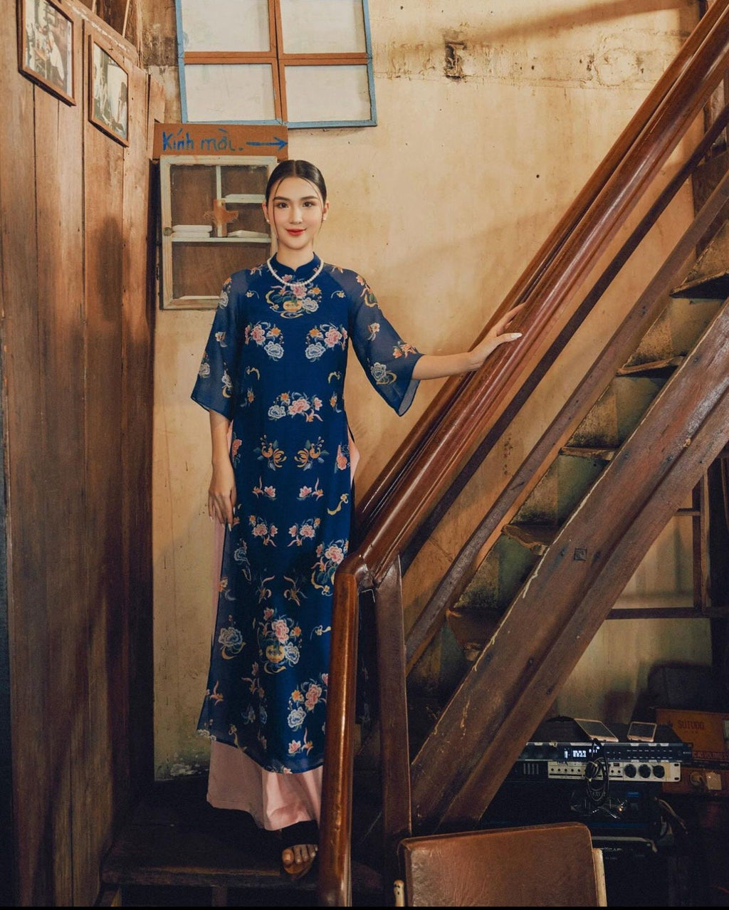 Vietnamese aodai DinDan blue, pants included
