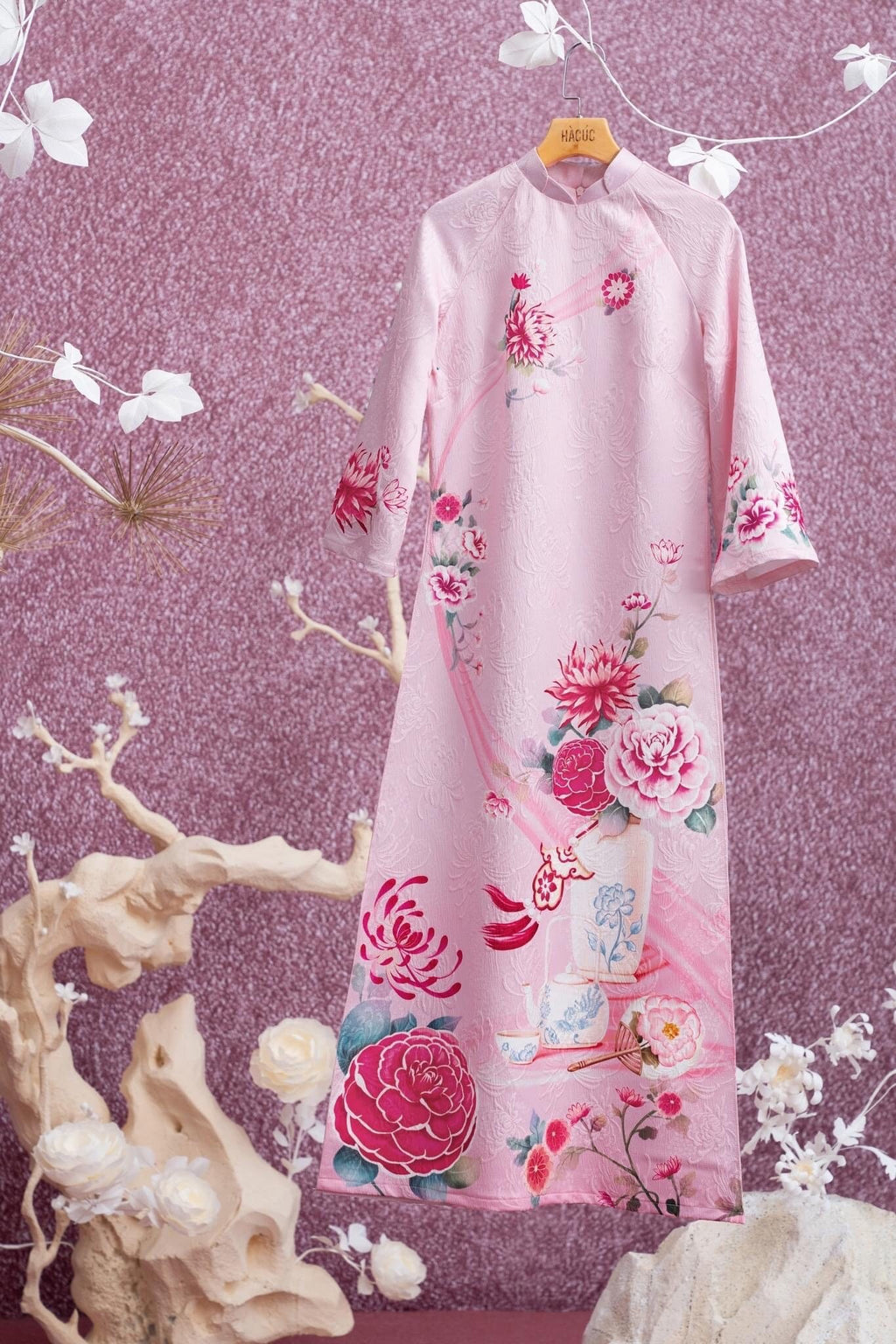 HongCuc Vietnamese ao dai pink, pants included