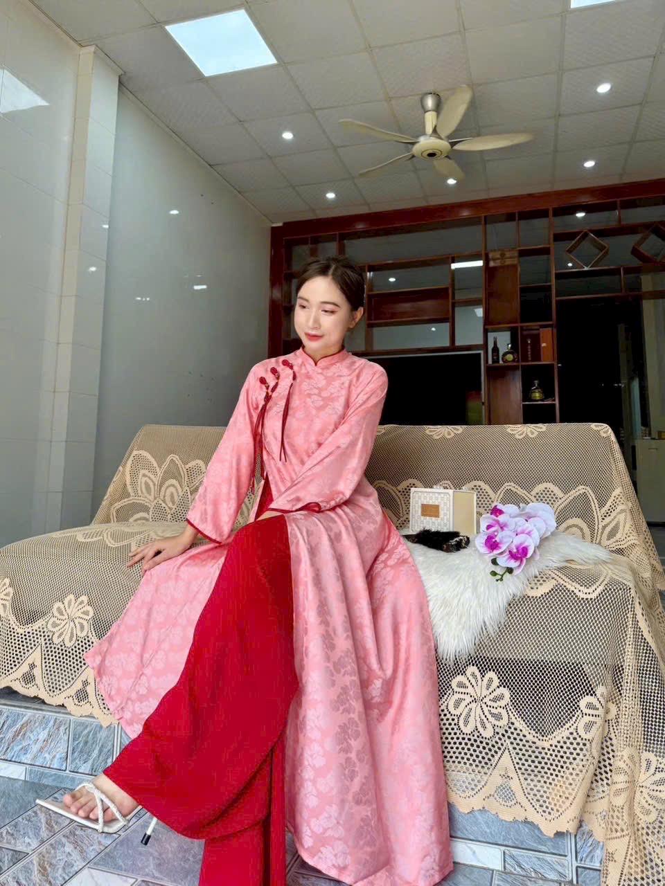 HoaBeo Vietnamese aodai pink/ purple/ mint/ teal/ peach, pants included