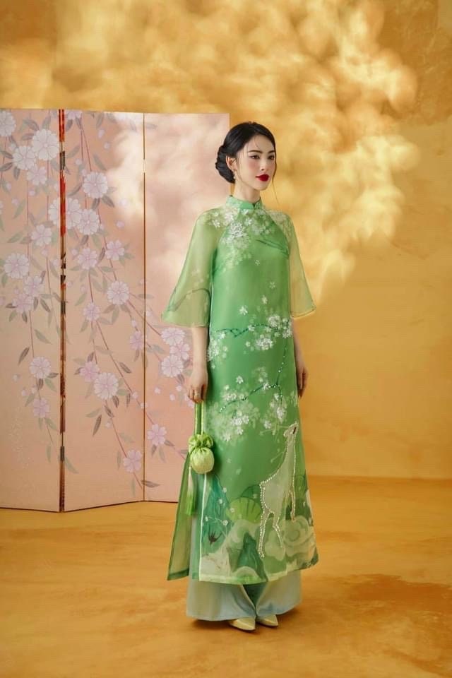 ThanhHuu Vietnamese aodai green, pants included