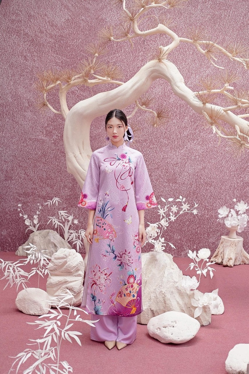 HaGib Vietnamese ao dai lilac, pants included