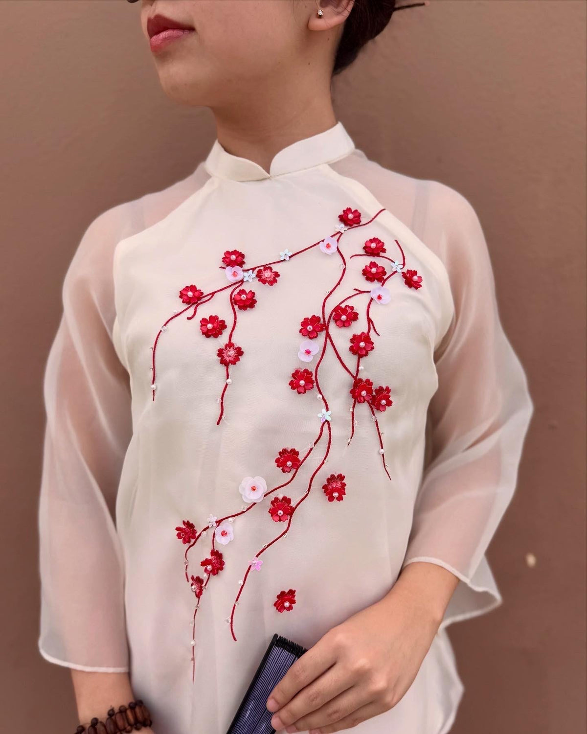 Set of Vietnamese Phap phuc cream embroidery, pants included