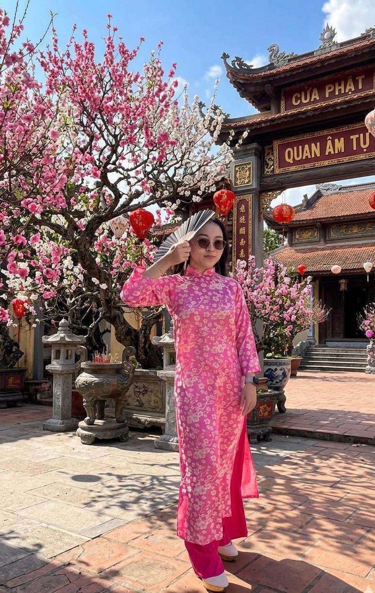 Vietnamese aodai gam Dao pink , pants included