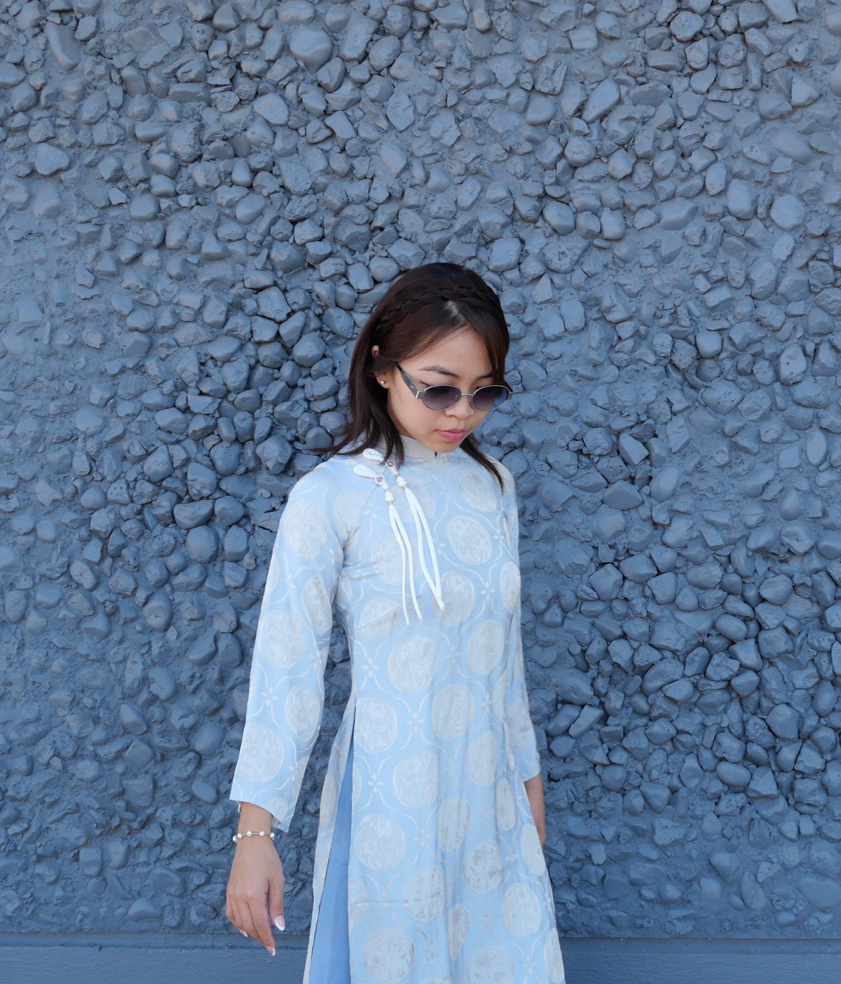 ThuyTien Vietnamese aodai light blue, pants included