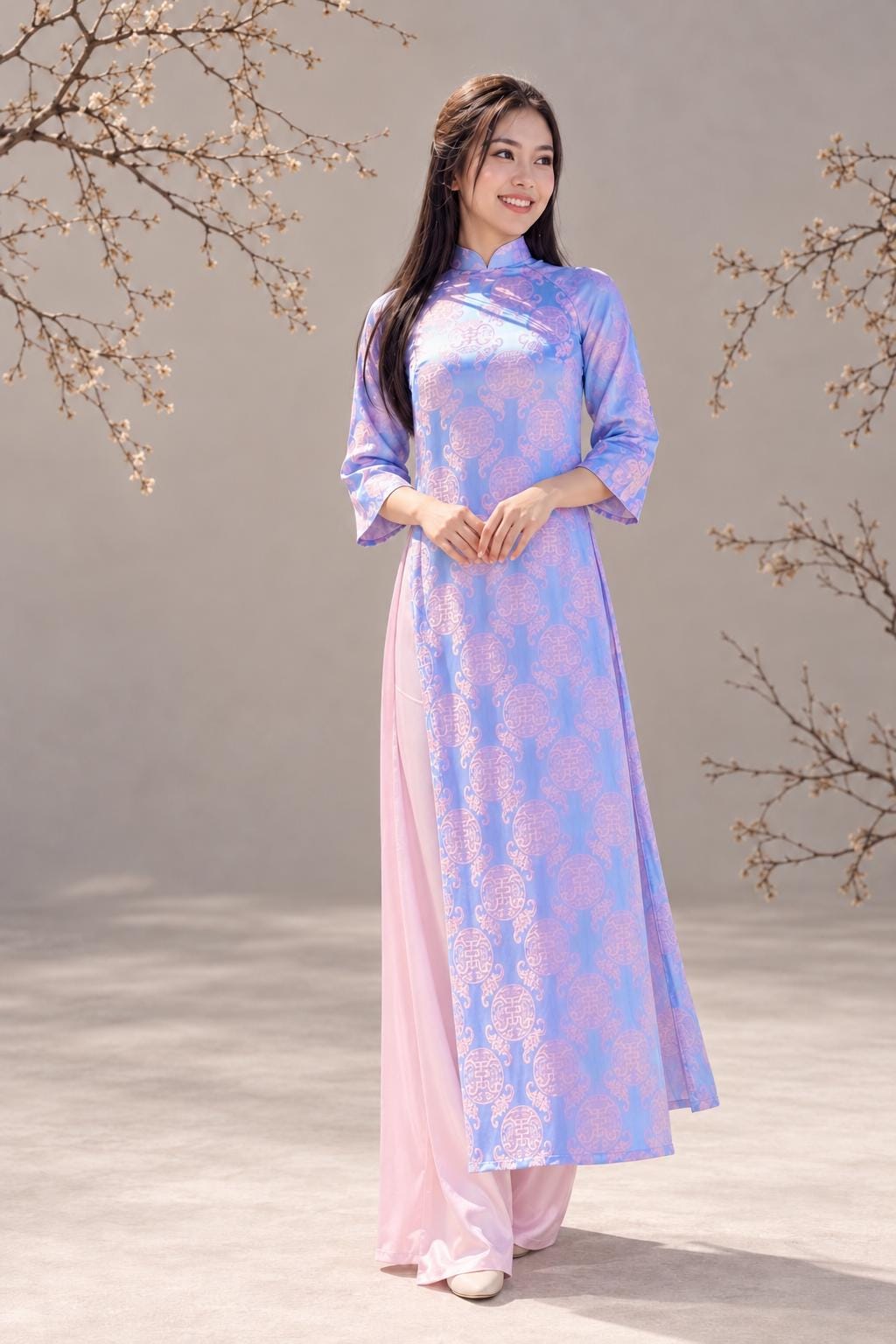 ThanhTho Vietnamese aodai blue, pants included