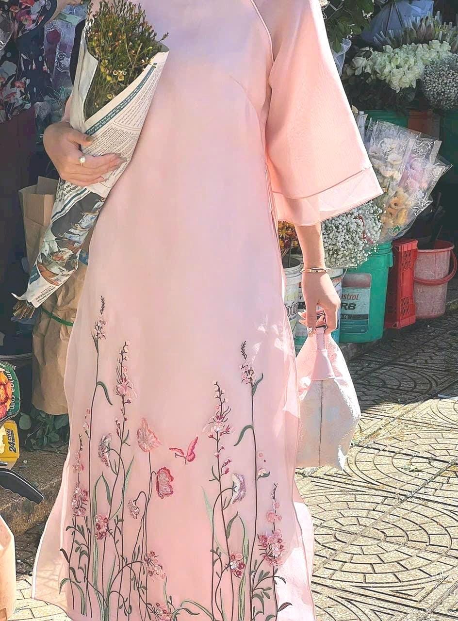 Vietnamese ao dai TienSa pink, pants included