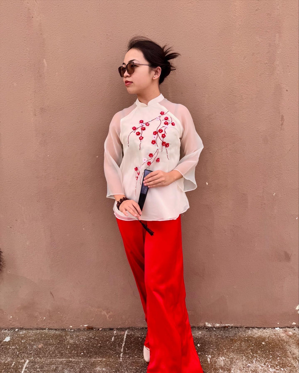 Set of Vietnamese Phap phuc cream embroidery, pants included