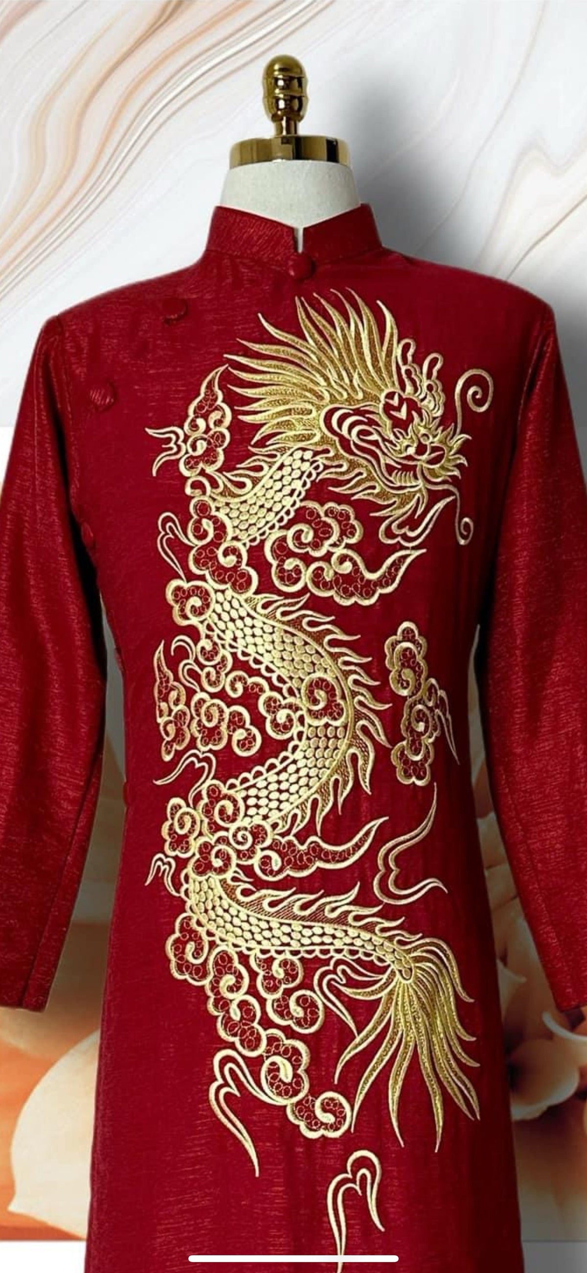LongPhung Vietnamese red aodai for men embroidered