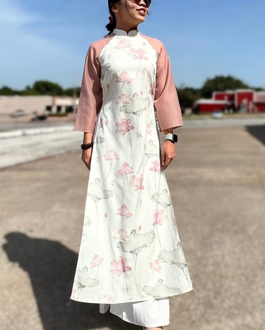 Lotus Vietnamese aodai white, pants included