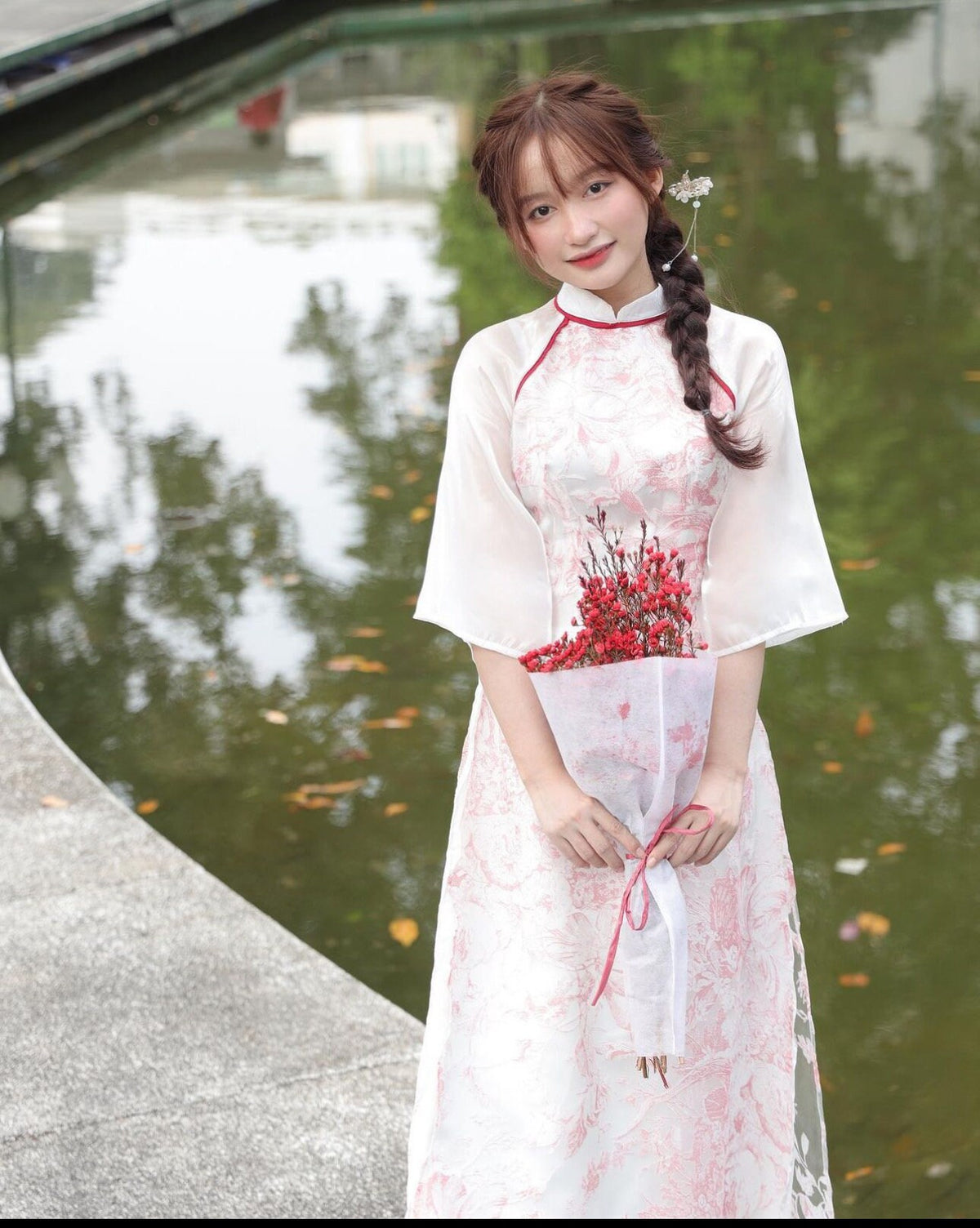 Vietnamese aodai VyLan pink red, pants included