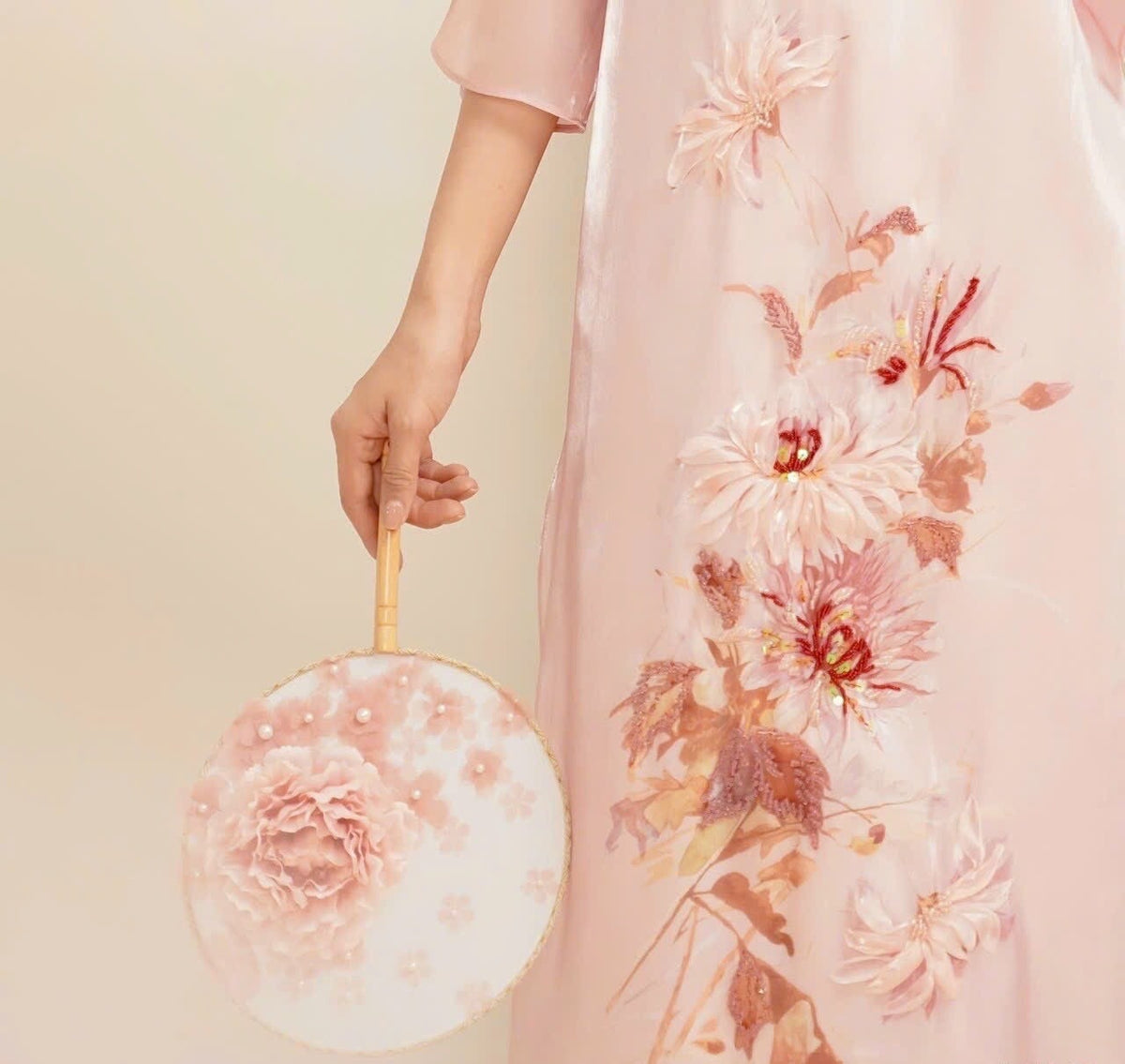 CucVien Vietnamese aodai pink, pants included