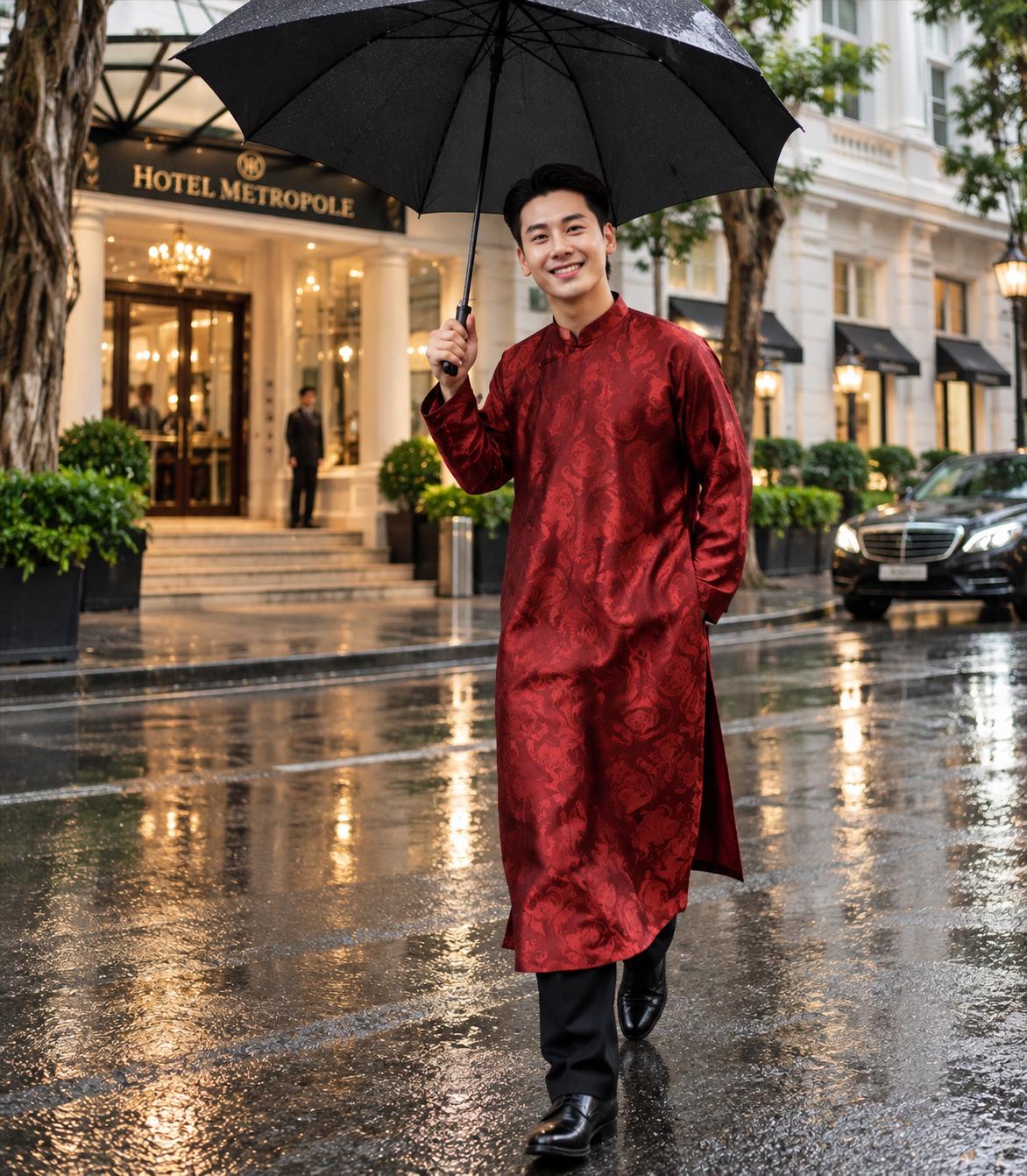 ThoChau Vietnamese aodai for men red, black, gray