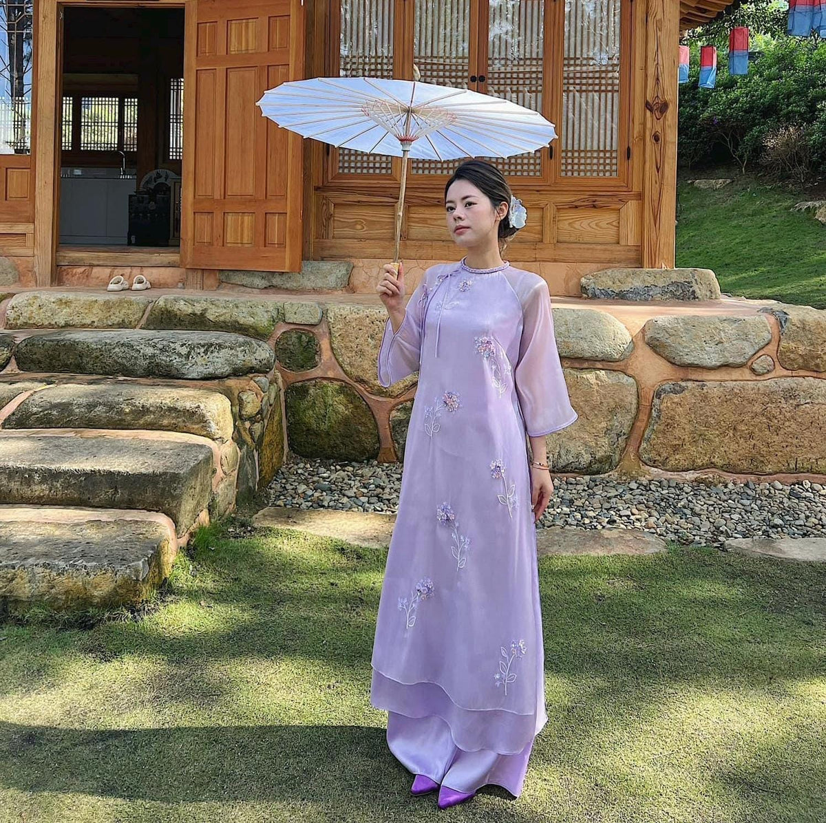 Vietnamese ao dai Bongbi aodai purple, pants included