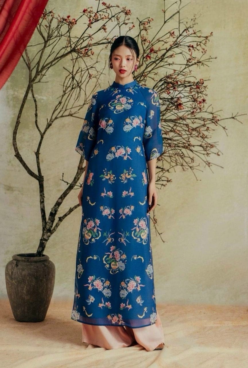 Vietnamese aodai DinDan blue, pants included