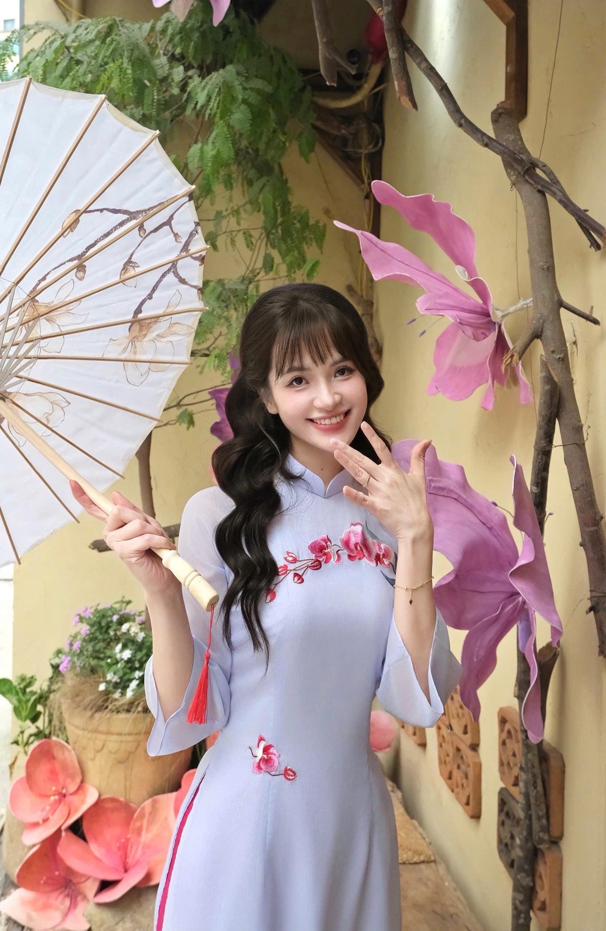 DaLan Vietnamese ao dai purple, pants included