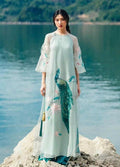 Vietnamese ao dai KhongTuoc turquoise, pants included
