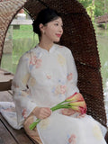 Vietnamese ao dai VanHoaLinh embroidered white aodai, pants included