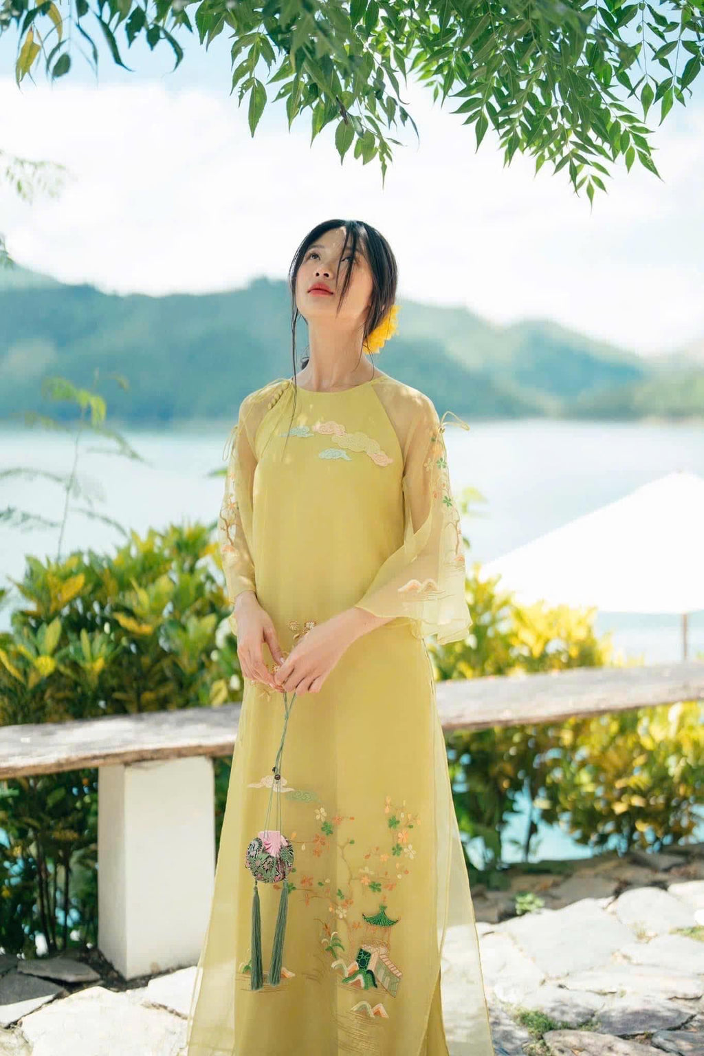 Vietnamese ao dai xx aodai yellow, pants included