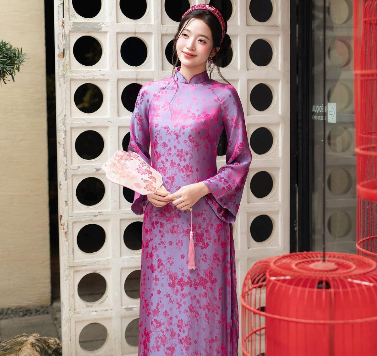 NhuMai Vietnamese ao dai in yellow or purple, pants included